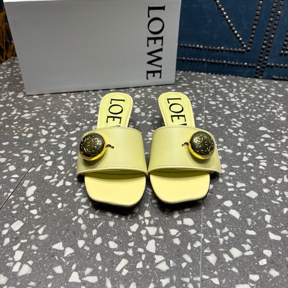 Meet the Posher Shoes - LOEWE Women's Yellow Slide Sandals with Gold Accent